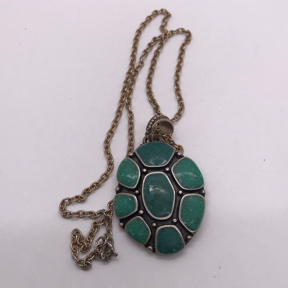 Chicos Turquoise Pendant Chain Necklace Silver Gold-tone - Picture 4 of 5